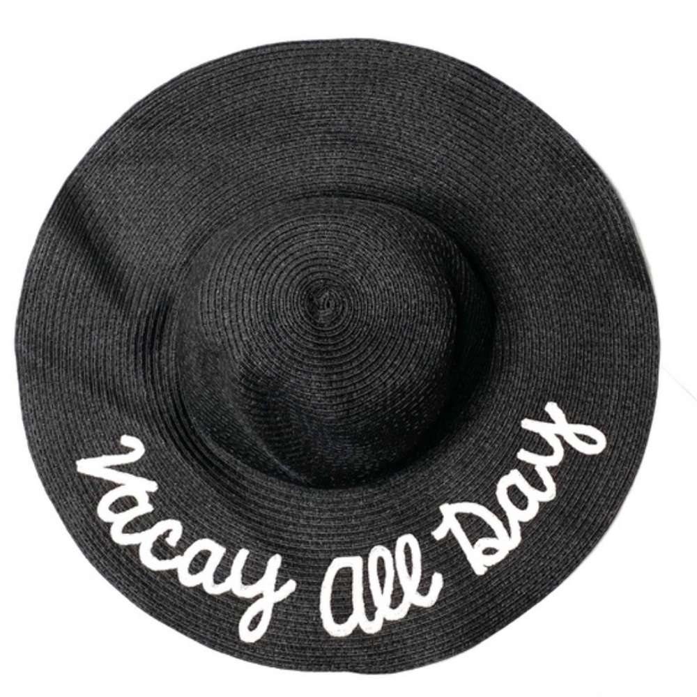 Vacay All Day straw woven black hat